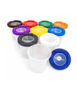 10 Paint Pots With Assorted Colour Lids