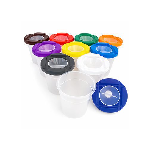 10 Paint Pots With Assorted Colour Lids