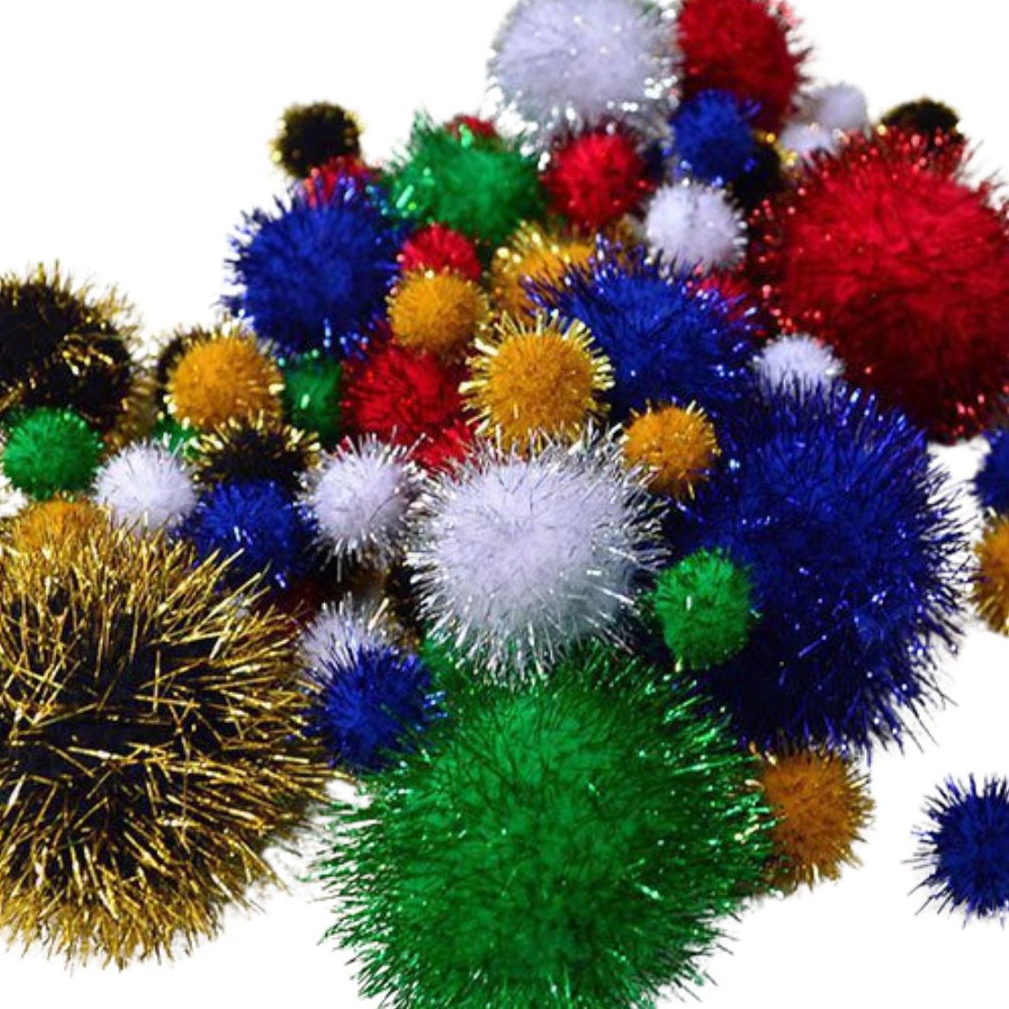 Assorted Size And Colour Glitter Pom Poms
